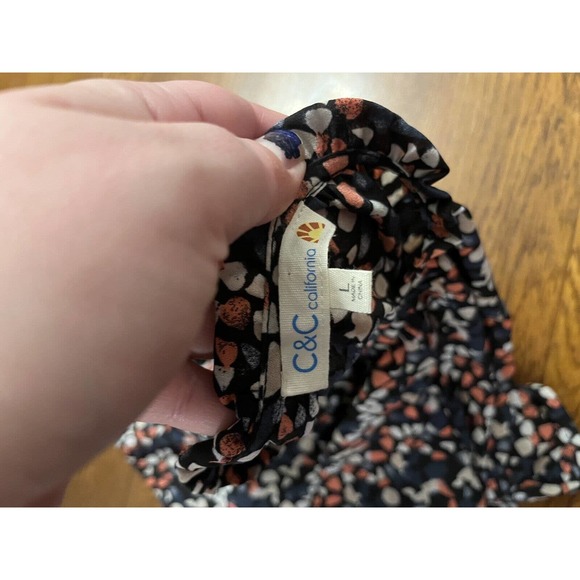 C&C CALIFORNIA Pink & Navy Speckled Peasant Boho V Neck Blouse Top Size XL EUC - Picture 10 of 10